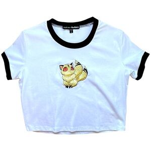 Dolls Kill x Inuyasha Kirara White & Black Ringer Crop Tee